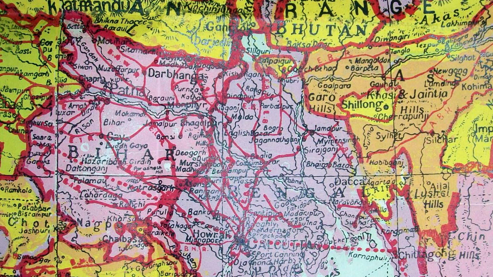 Pre-partition map of British India dated June 1940 showing Bhutan, Sikkim, Assam and the eastern frontier as the war approaches
