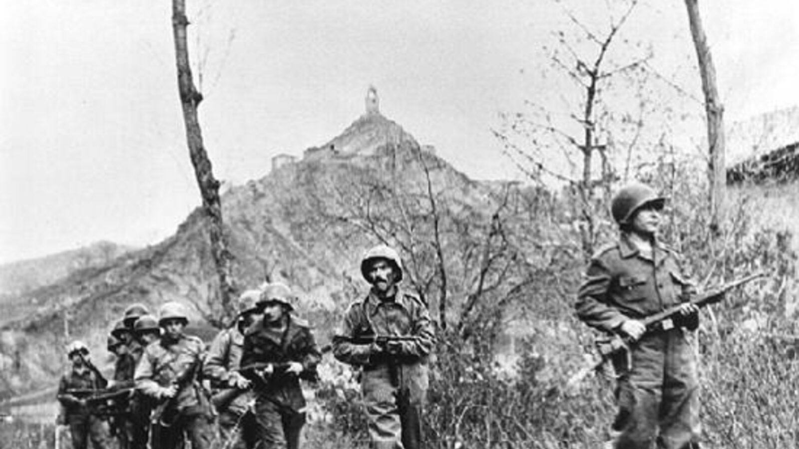 Brazilian Expeditionary Force soldiers during the second assault of the Battle of Monte Castello, near Torre Corneta, Italy, November 29, 1944