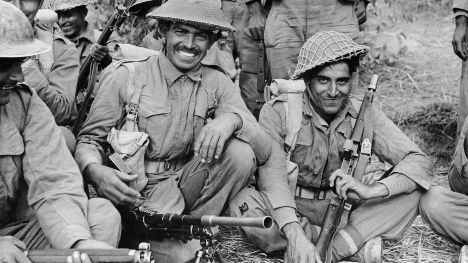 Indian infantry of the 2nd Battalion, 7th Rajput Regiment about to go on patrol on the Arakan front in Burma, 1944