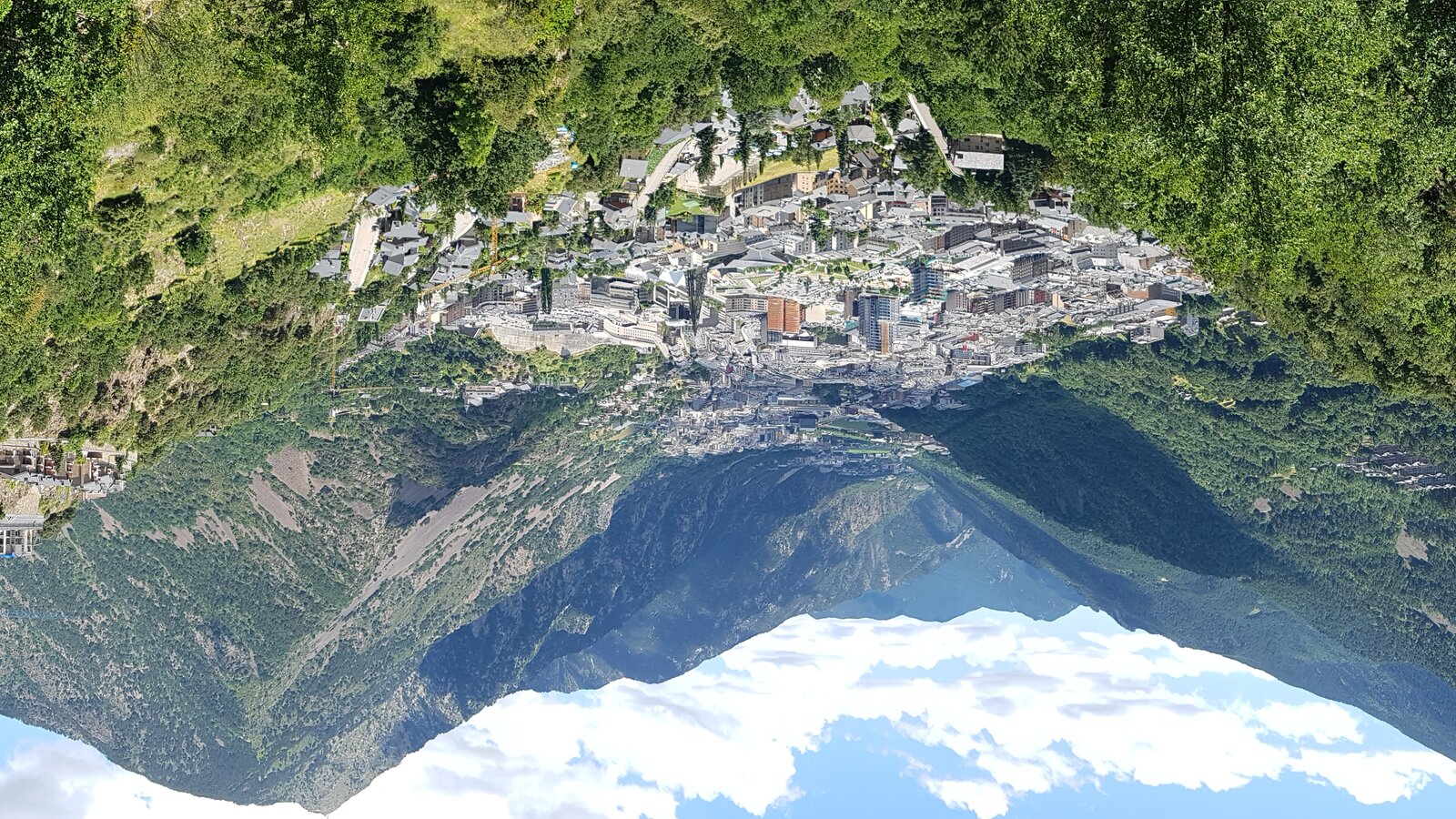 Panoramic view of Andorra la Vella, the capital city of Andorra in the Pyrenees, July 2021