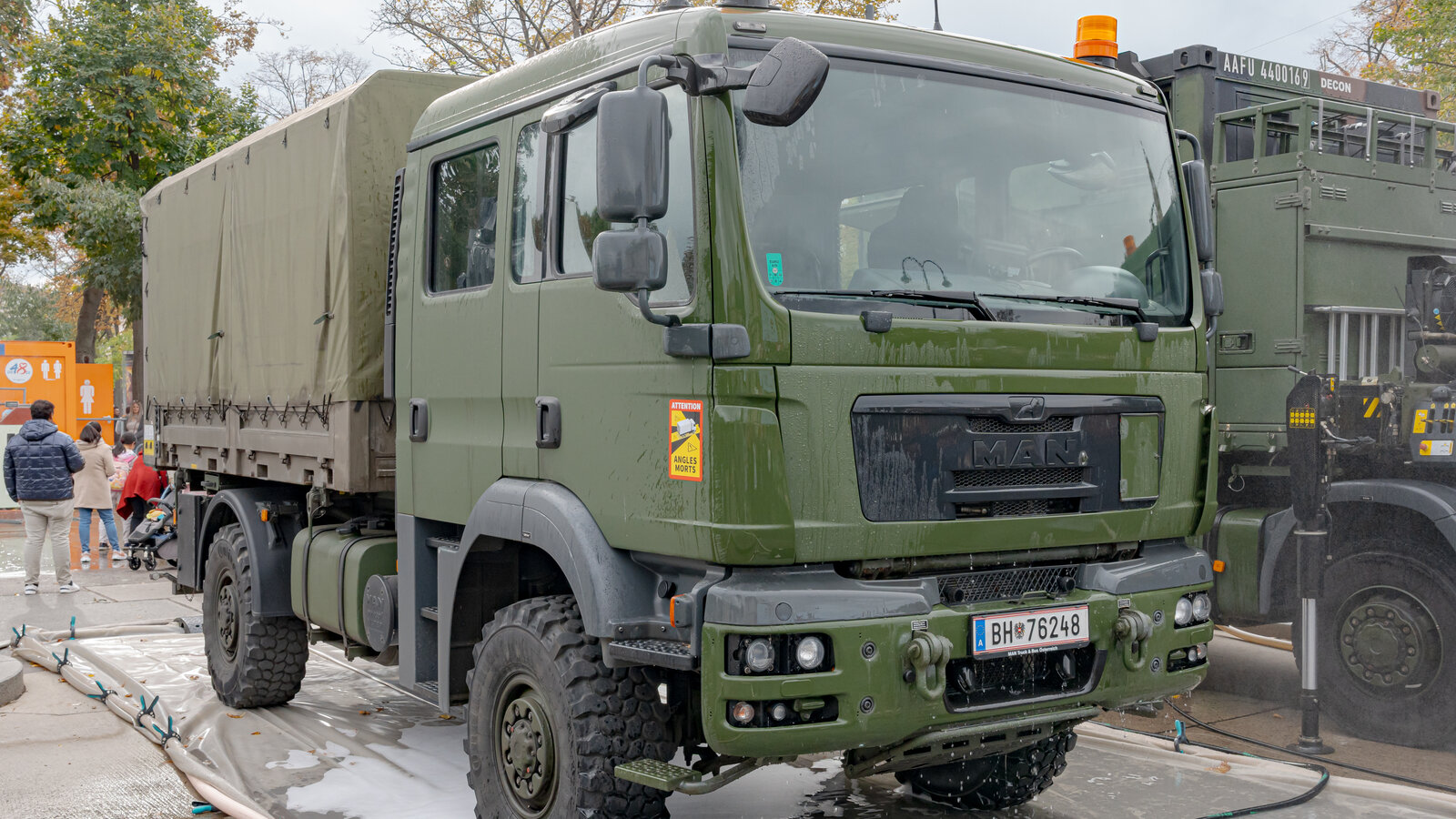 An Austrian Bundesheer MAN TGM 14.280 decontamination vehicle deployed during a CBRN exercise, October 2023