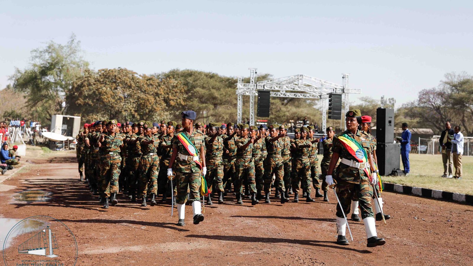 Ethiopian National Defence Force soldiers marching in a military parade, February 2019