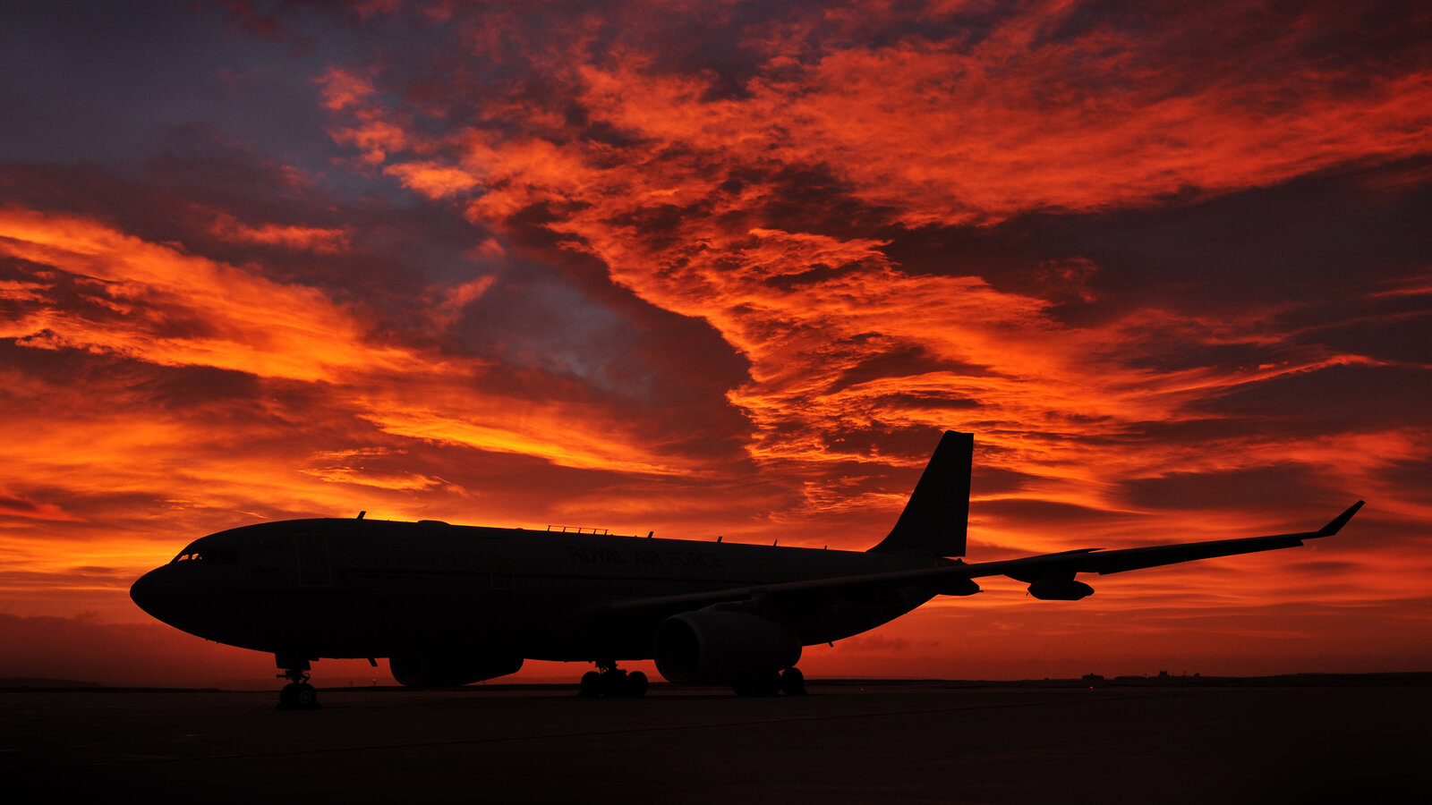 A Royal Air Force Voyager KC3 transport tanker on the flight line at Mount Pleasant Airfield, Falkland Islands, June 2014