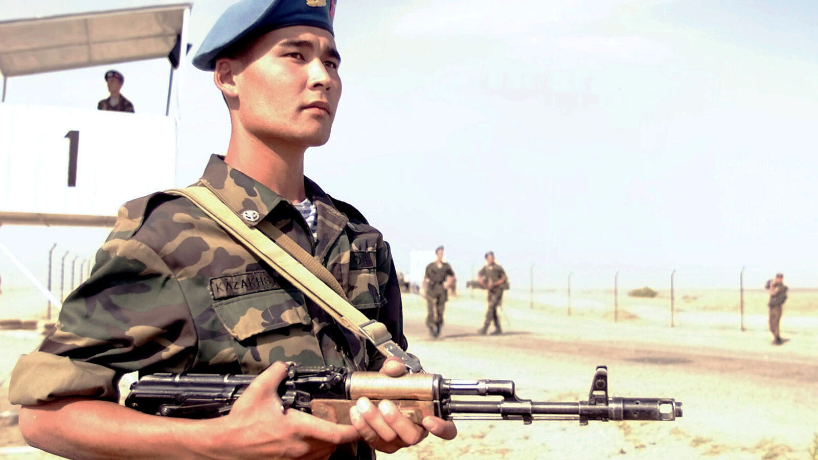 A Kazakhstani paratrooper during a joint exercise with US forces