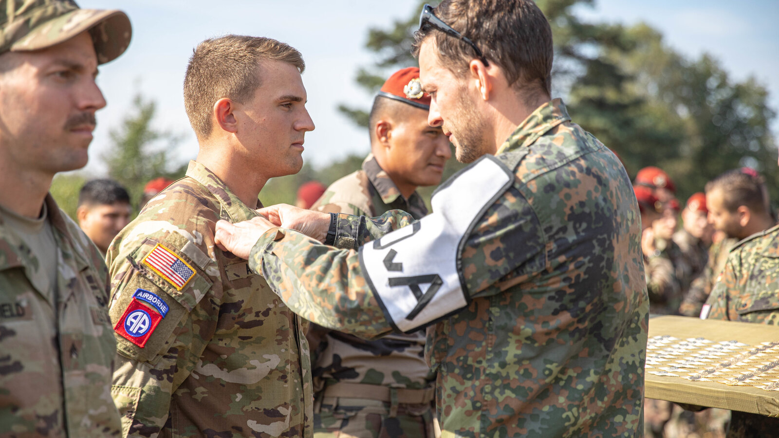 Royal Netherlands Army paratroopers and Texas Army National Guard Soldiers during NATO Exercise Falcon Leap, September 2021